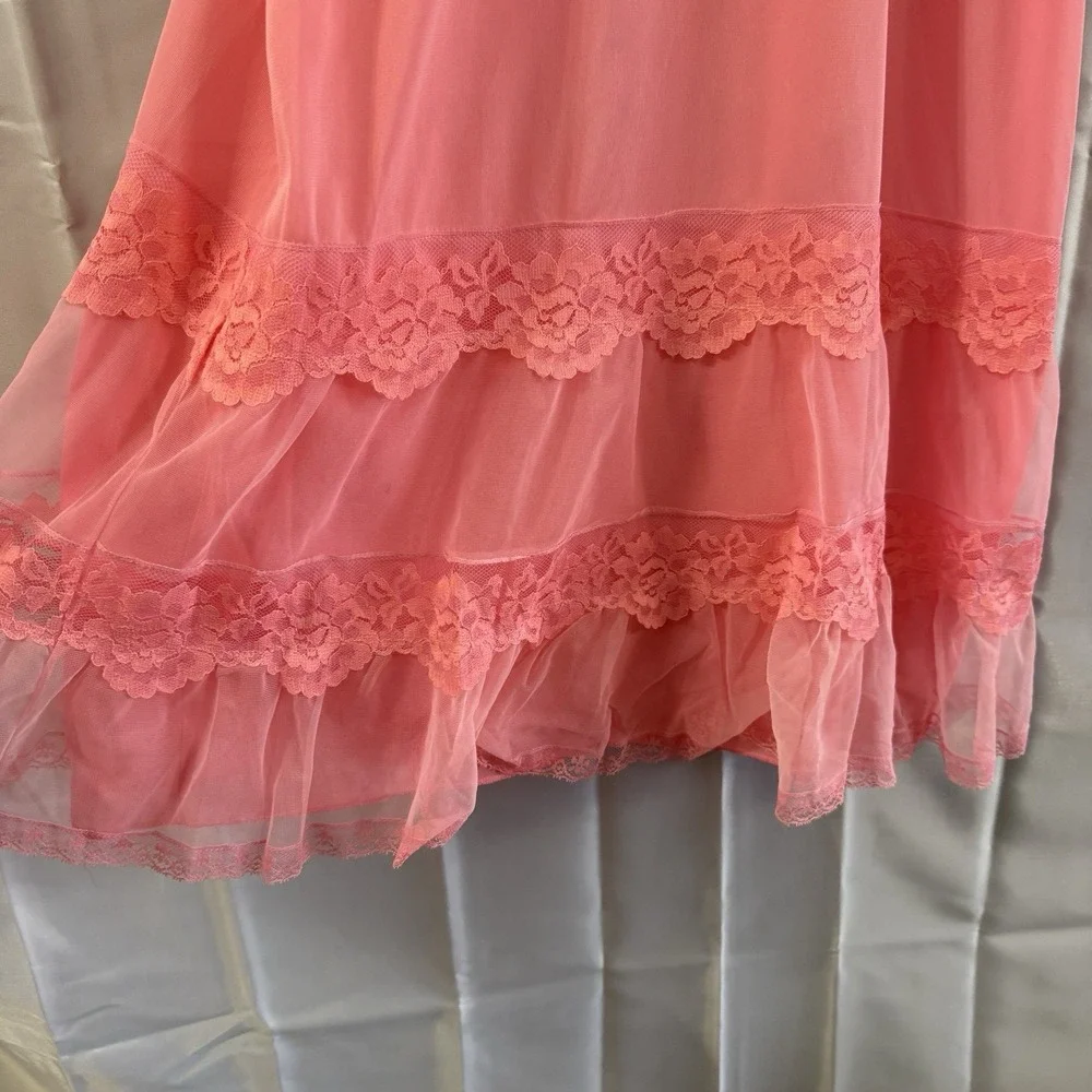 Vintage 1960's Movie Star Sz 34 S Pink Lace Layered Sheer Slip Dress Cottagecore